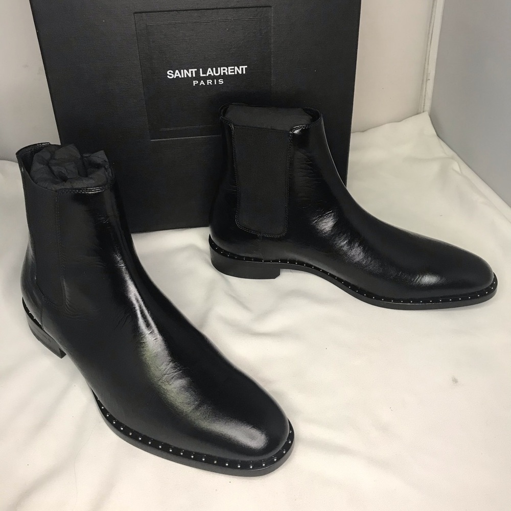 Saint Laurent Paris Leather Studded Chelsea Boots